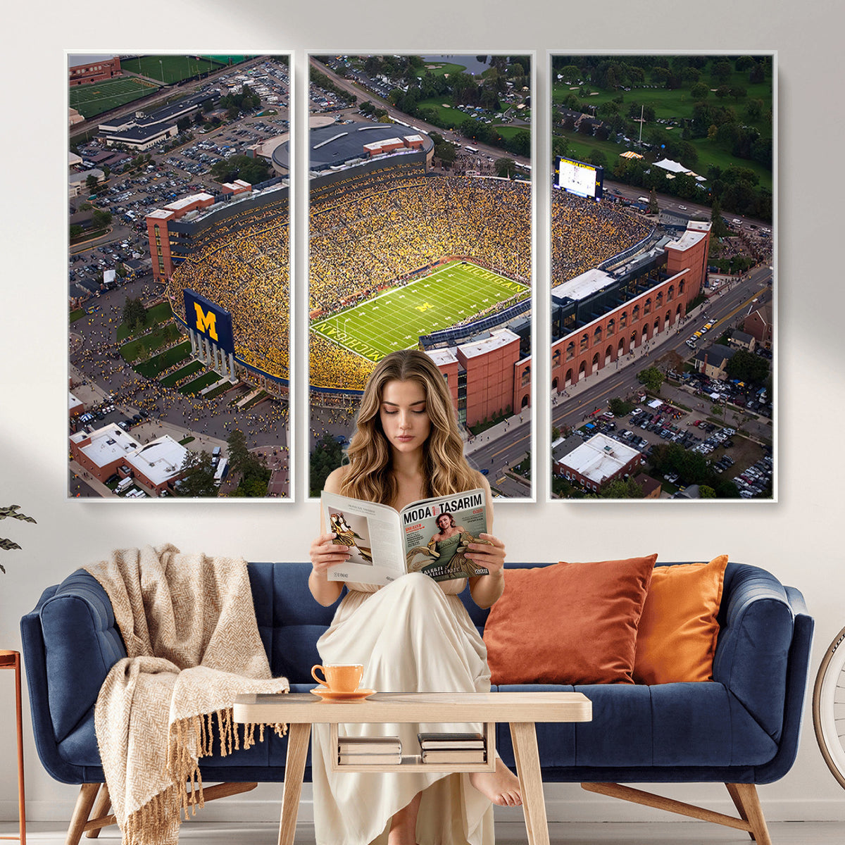 95248-PAN-FL-20X10 - University of Michigan Wolverines Football Team Print - Ann Arbor Michigan Stadium Wall Art Canvas