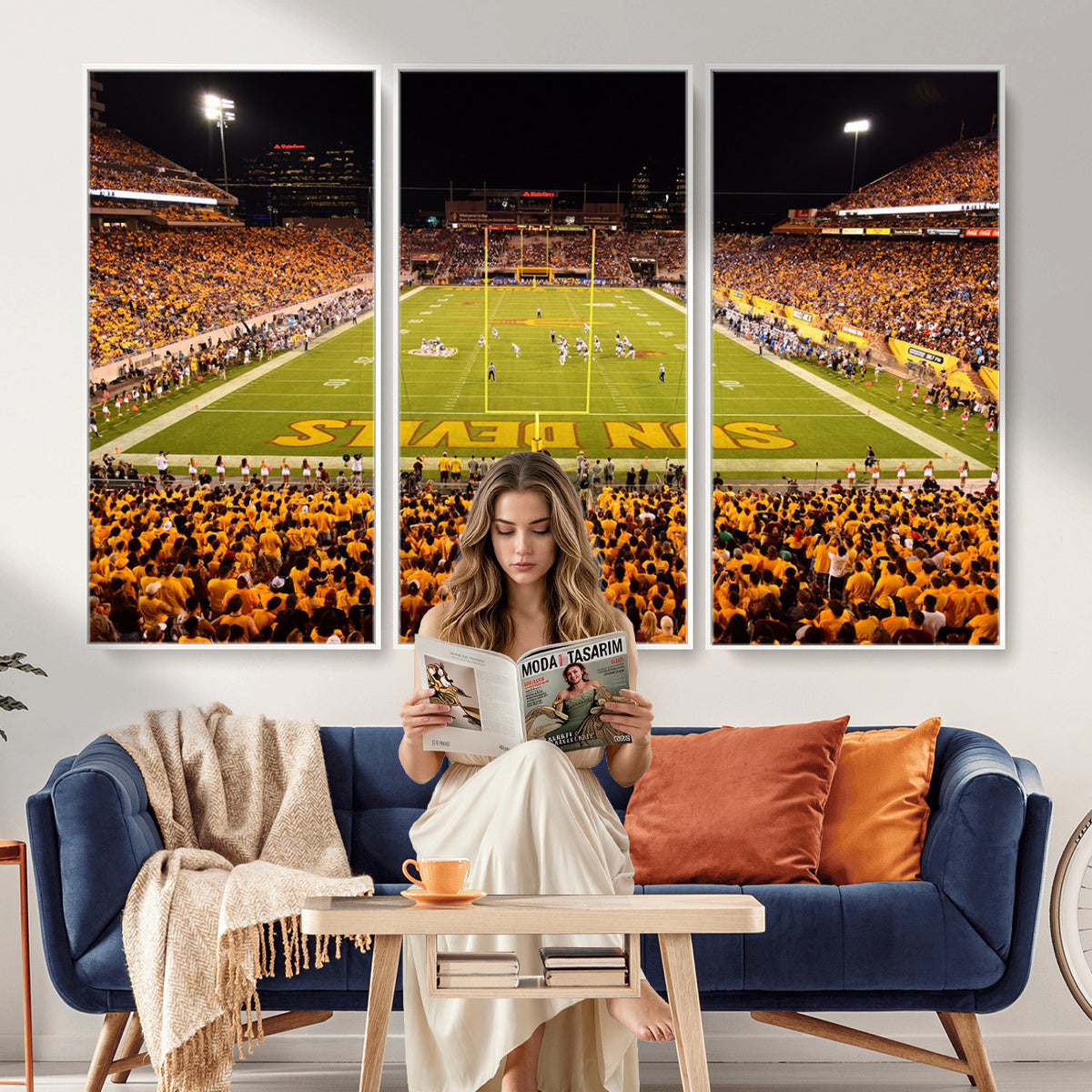 21588-MGV-CV-36X24 - ASU Sun Devils Football Team Print - Phoenix Mountain America Stadium Wall Art Canvas Print