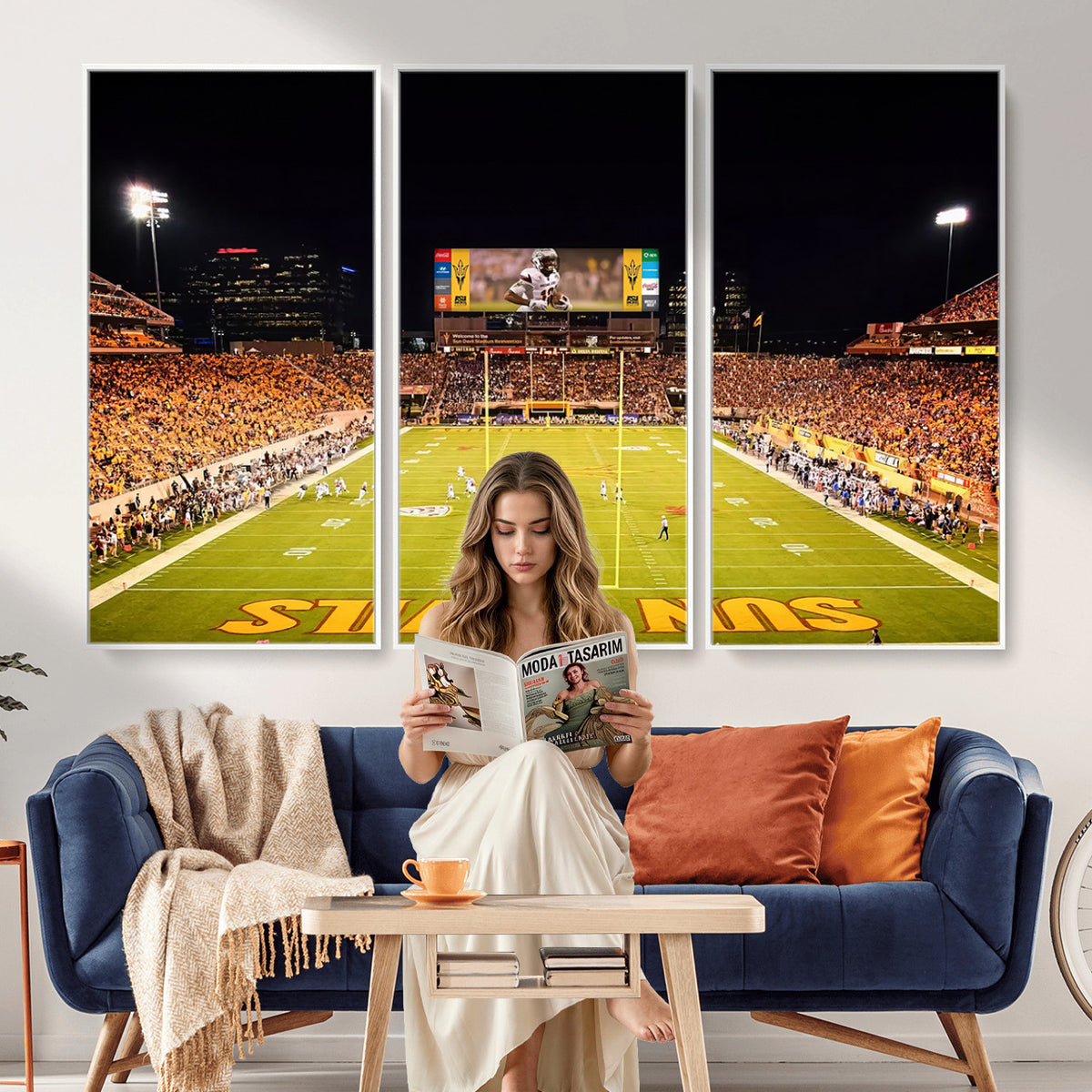 87612-MGV-CV-36X24 - ASU Sun Devils Football Team Print - Phoenix Mountain America Stadium Canvas Print