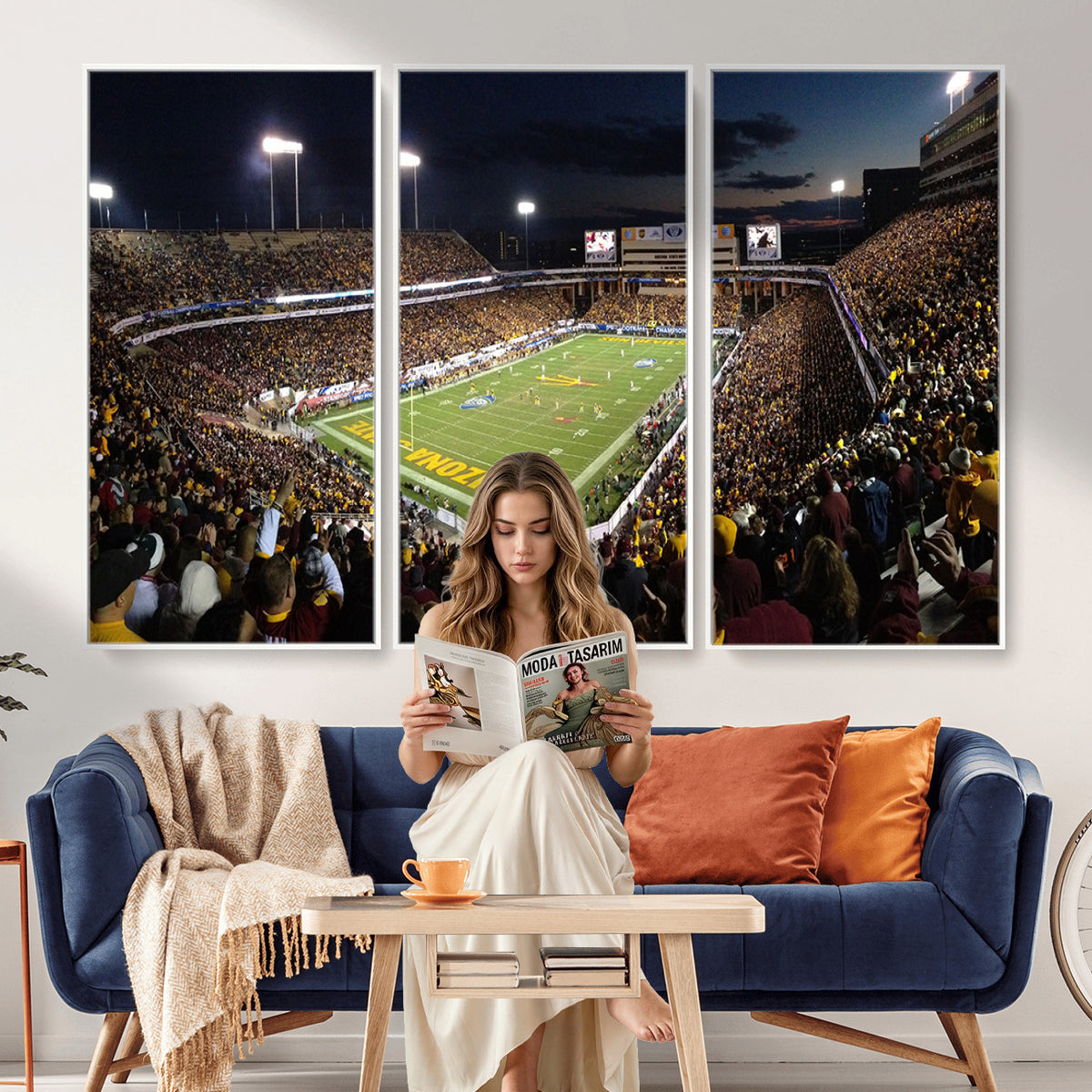 75716-MGV-CV-36X24 - ASU Sun Devils Football Team Print Canvas - Phoenix Mountain America Stadium Wall Art Canvas Print