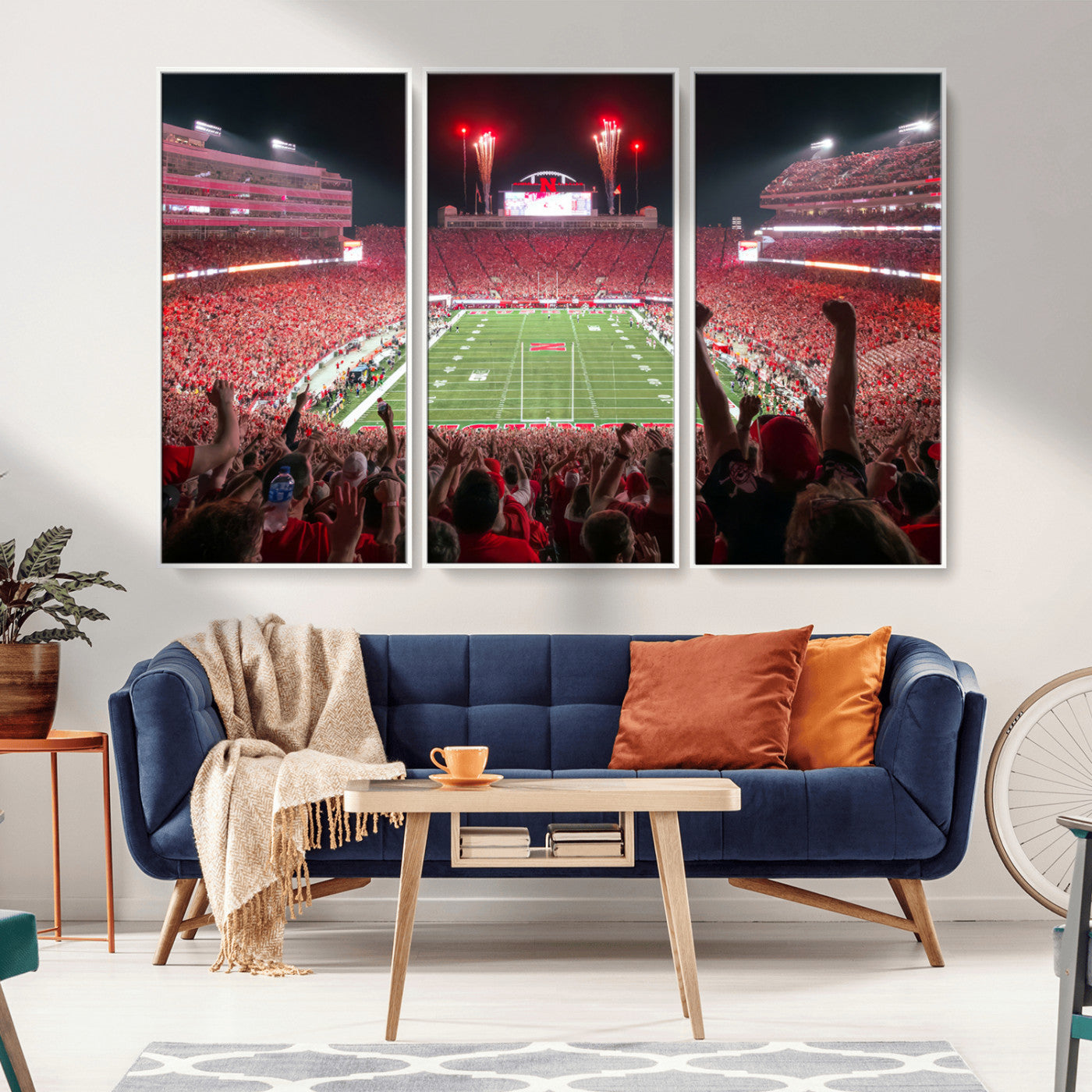 MGV-FC-48X32-3P - University of Nebraska Cornhuskers Football Team Print - Lincoln Memorial Stadium Wall Art Canvas