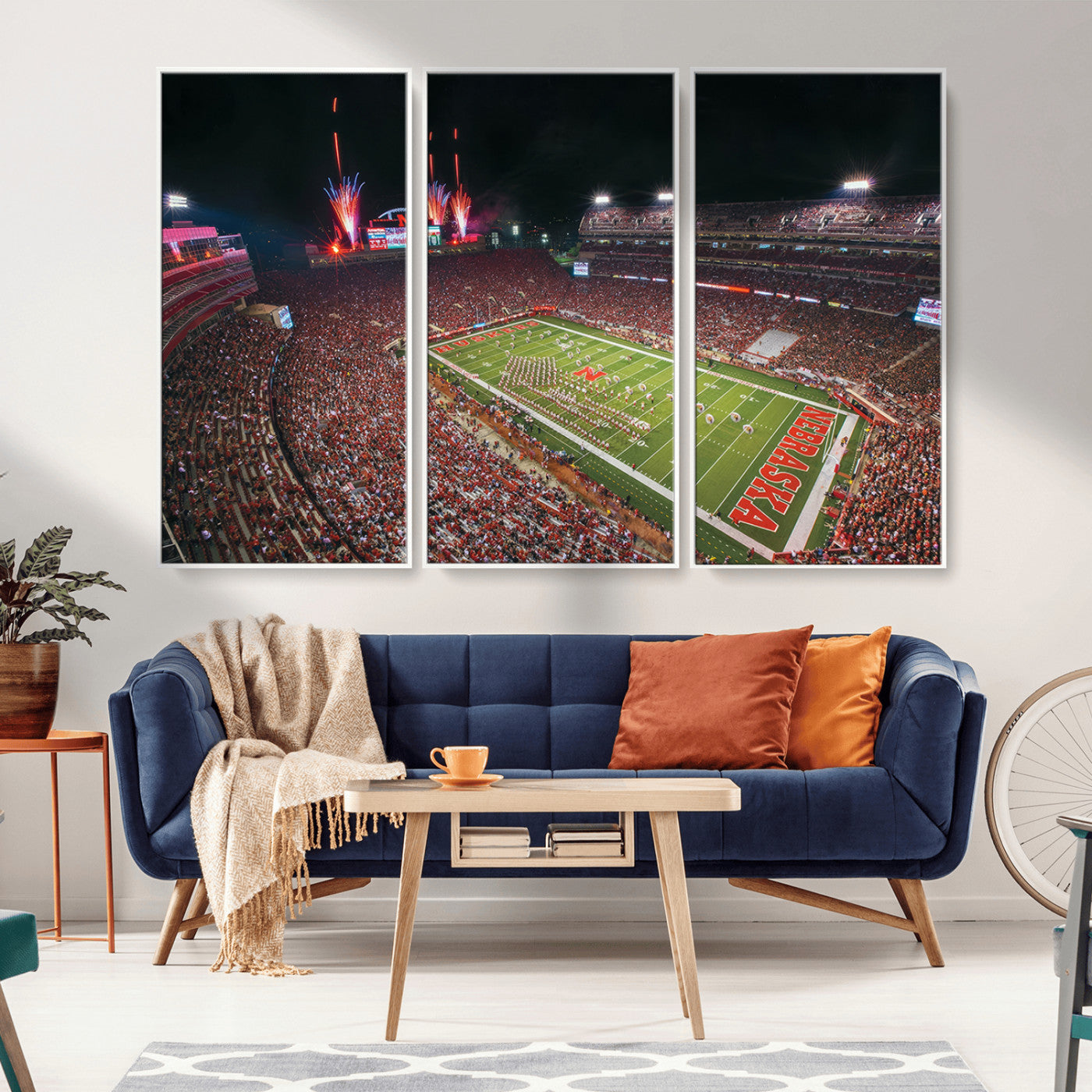 MGV-FC-48X32-3P - University of Nebraska Cornhuskers Football Team Print - Lincoln Memorial Stadium Wall Art Canvas