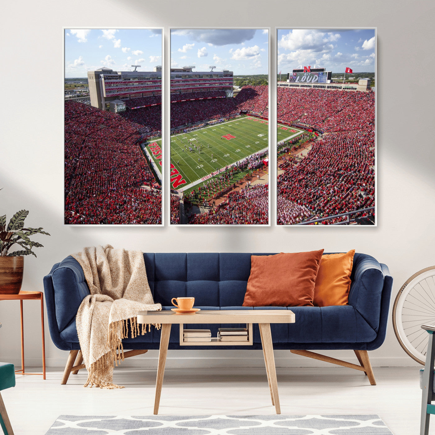 MGV-FC-48X32-3P - University of Nebraska Cornhuskers Football Team Print - Lincoln Memorial Stadium Wall Art Canvas