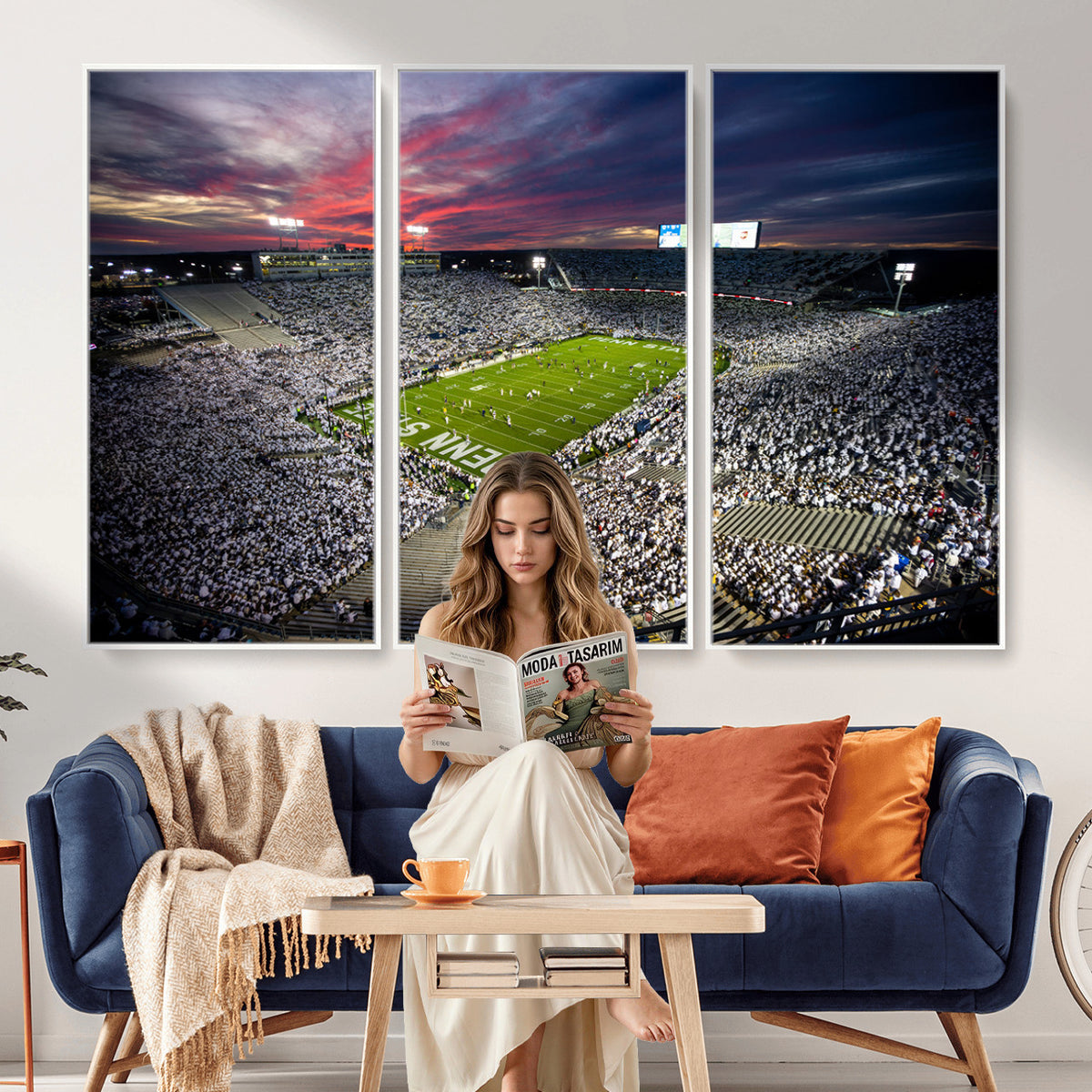 37304-MGV-CV-36X24 - Penn State Nittany Lions Football Team Print - University Park Beaver Stadium Art Canvas Print