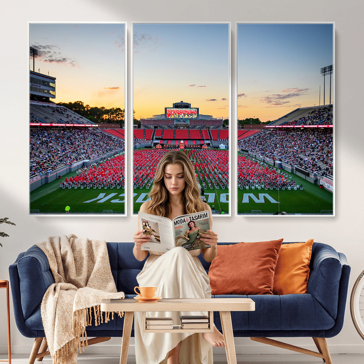 35266-MGV-CV-36X24 - NC State Wolfpack Football Team Print Wall Art - Raleigh Carter-Finley Stadium Wall Art Canvas Print