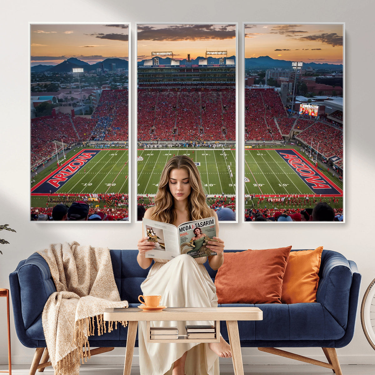 99722-MGV-CV-36X24 - Framed Arizona Wildcats Football Team Print - Tucson Arizona Stadium Wall Art Canvas Print