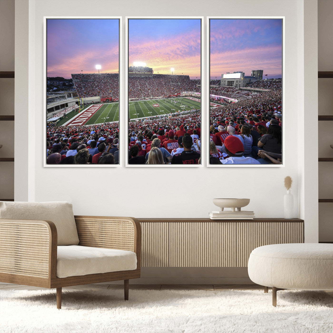 13046-MGV-FC-60X40-3P_White-Indiana University Hoosiers Football Team Print - Bloomington Memorial Stadium Wall Art Canvas Print