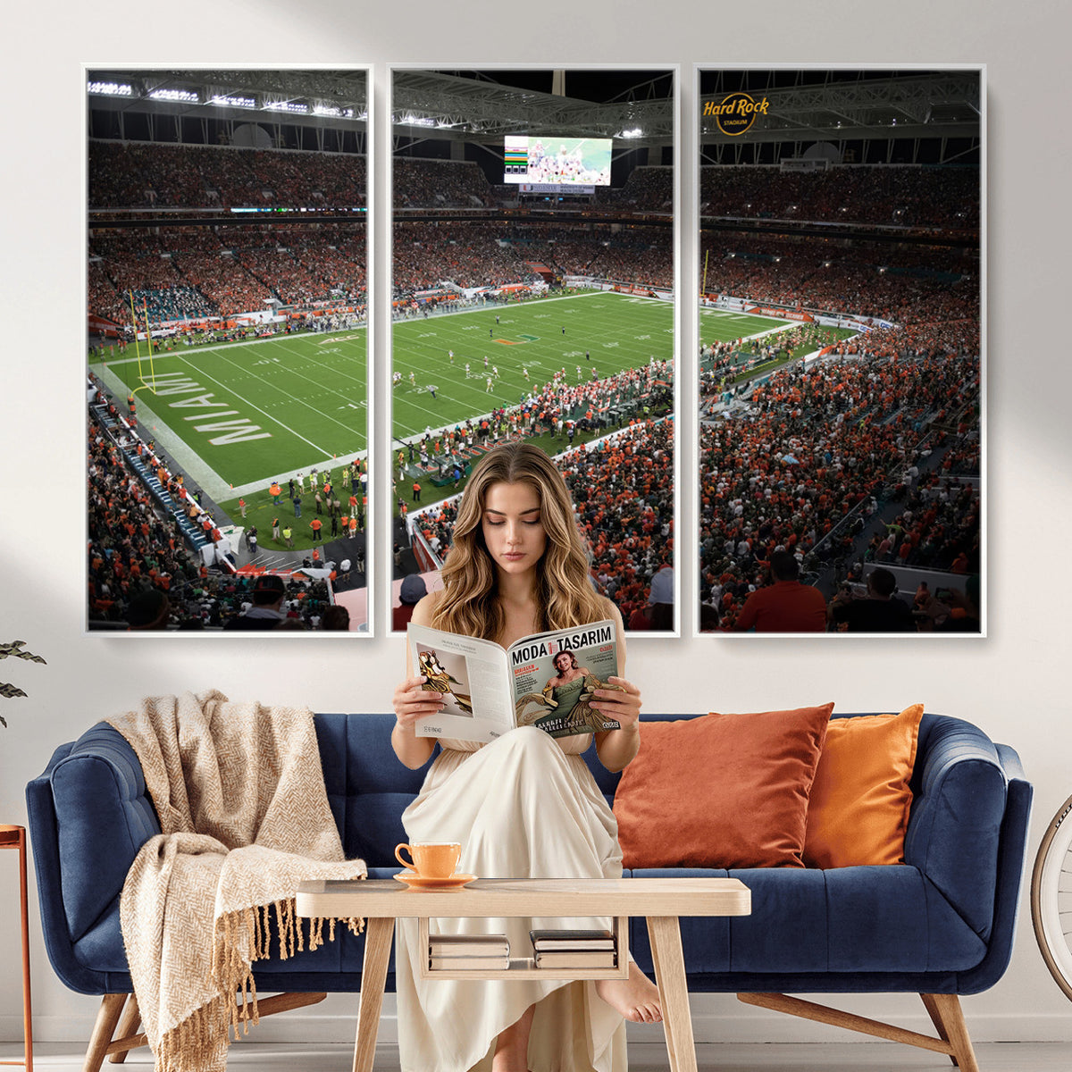 33698-PAN-FL-20X10 - Miami Hurricanes Football Team Print Canvas- Miami Hard Rock Stadium Wall Art Canvas Print