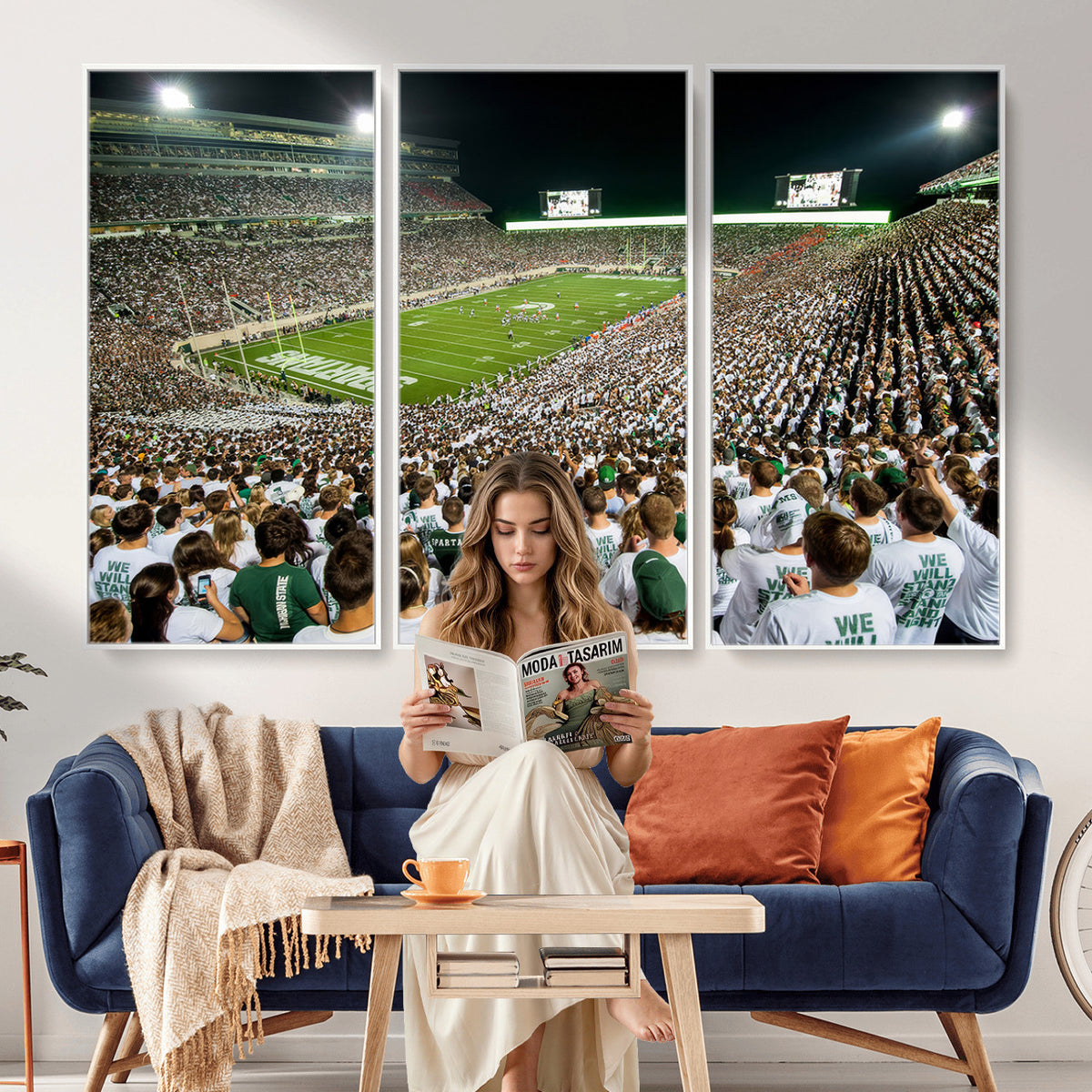 30457-PAN-FL-20X10 - Michigan State Spartans Football Canvas Print - East Lansing Spartan Stadium Wall Art Canvas Print