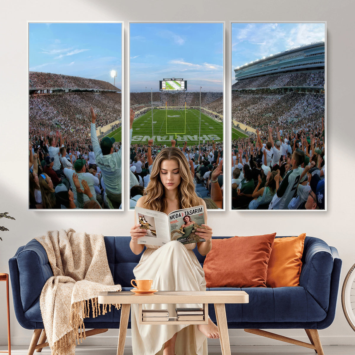 73105-PAN-FL-20X10 - Michigan State Spartans Football Team Art Print - East Lansing Spartan Stadium Wall Art Canvas Print