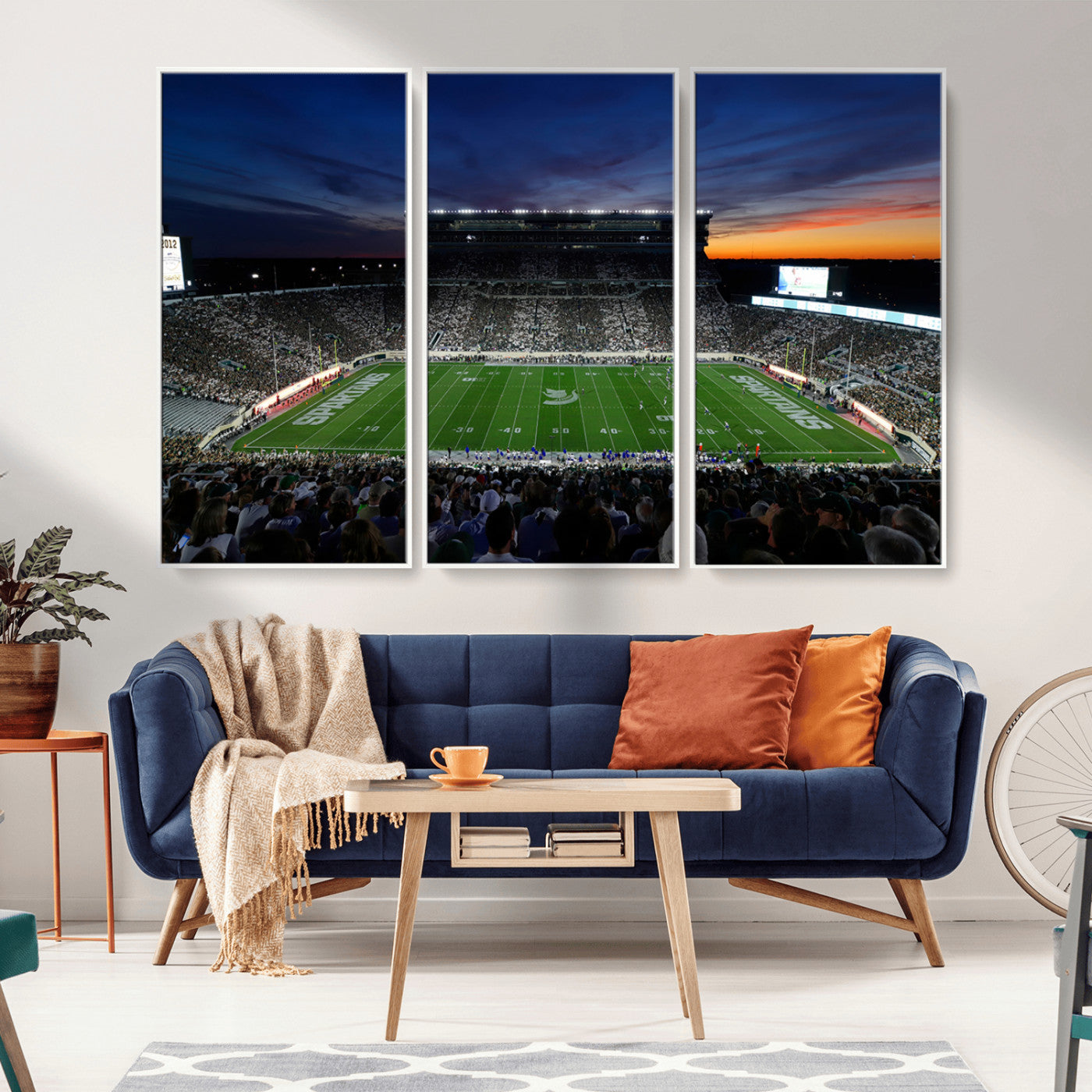 MGV-FC-48X32-3P - Michigan State Spartans Football Team Print - East Lansing Spartan Stadium Canvas Print