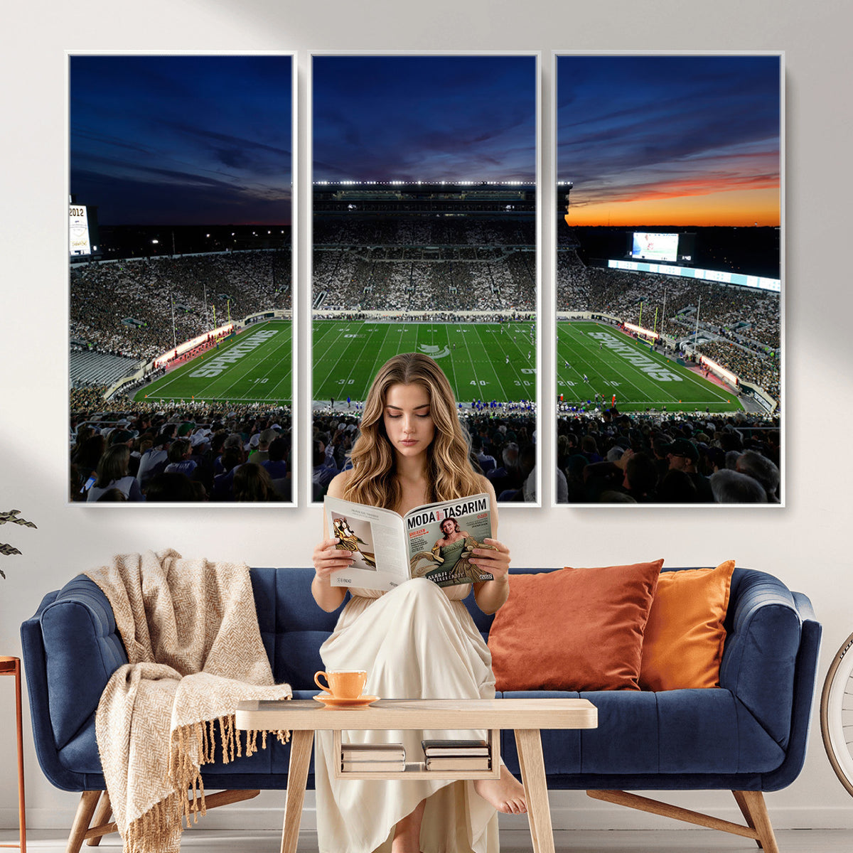 49074-PAN-FL-20X10 - Michigan State Spartans Football Team Print - East Lansing Spartan Stadium Canvas Print