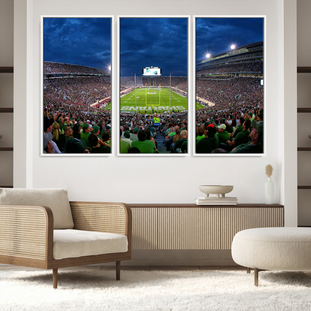 Michigan State Spartans Football Team Print - East Lansing Spartan Stadium Wall Art Canvas Print
