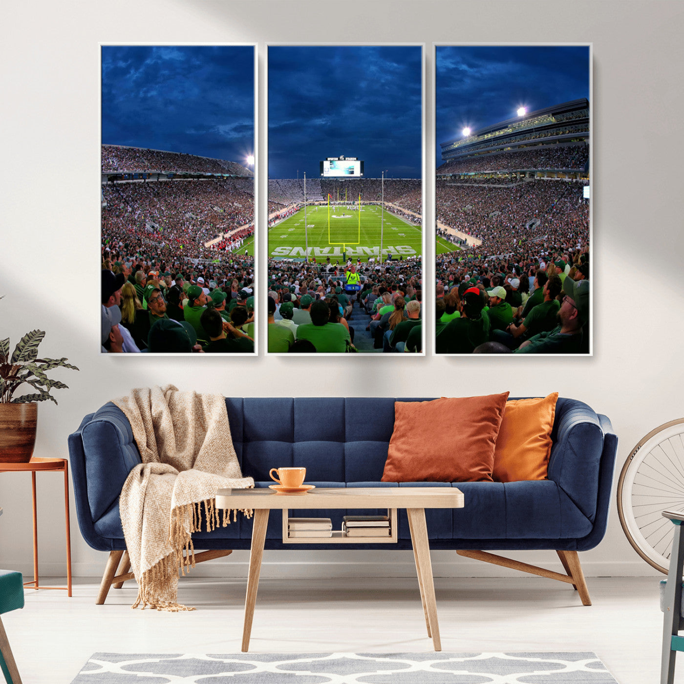 MGV-FC-48X32-3P - Michigan State Spartans Football Team Print - East Lansing Spartan Stadium Wall Art Canvas Print