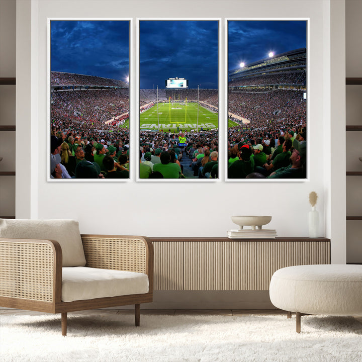 Michigan State Spartans Football Team Print - East Lansing Spartan Stadium Wall Art Canvas Print