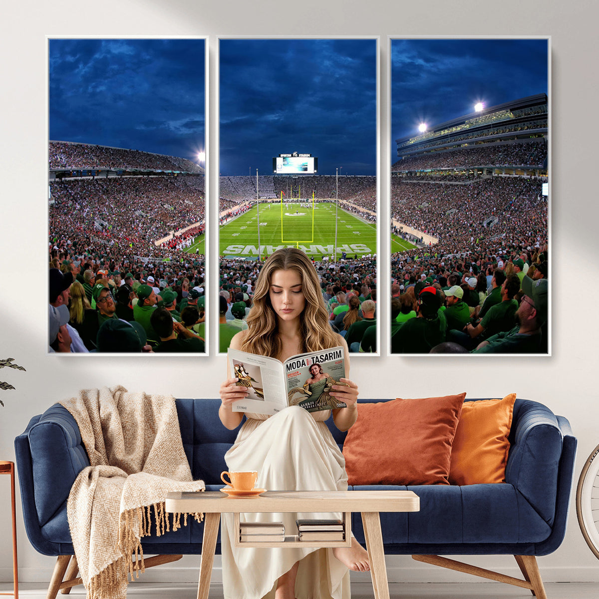 35248-PAN-FL-20X10 - Michigan State Spartans Football Team Print - East Lansing Spartan Stadium Wall Art Canvas Print