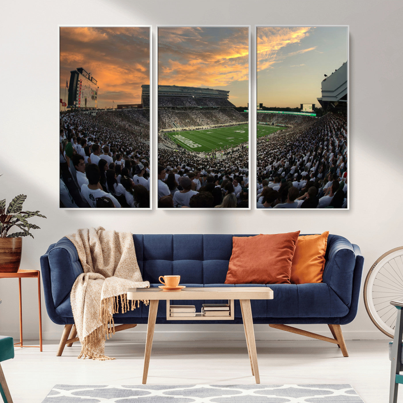 MGV-FC-48X32-3P - Michigan State Spartans Football Team Print - East Lansing Spartan Stadium Wall Art Canvas Print