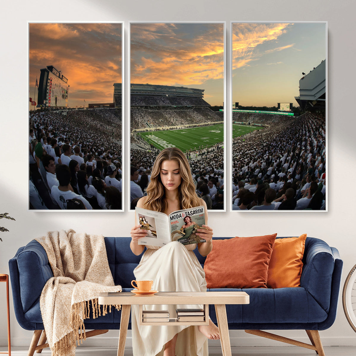 99155-PAN-FL-20X10 - Michigan State Spartans Football Team Print - East Lansing Spartan Stadium Wall Art Canvas Print