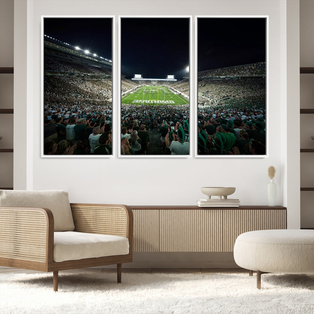 Michigan State Spartans Football Team Print - East Lansing Spartan Stadium Wall Art Canvas Print