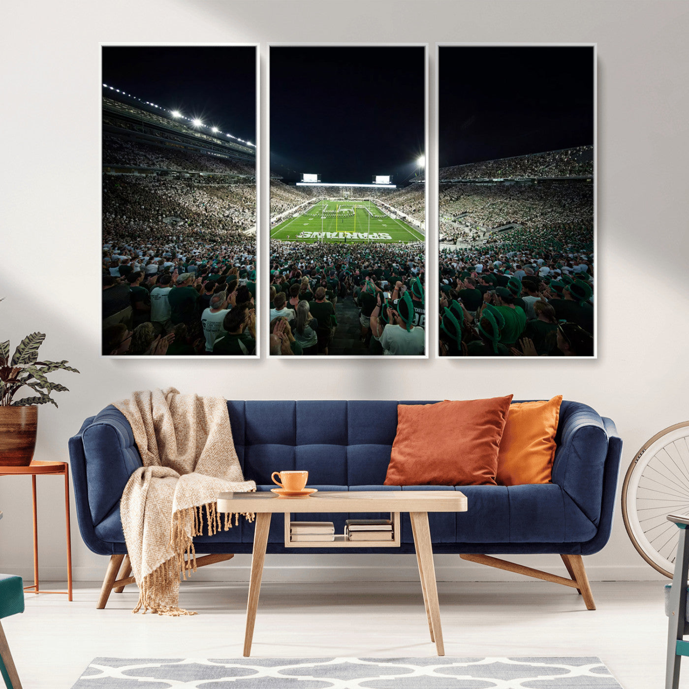 MGV-FC-48X32-3P - Framed Michigan State Spartans Football Team Print - East Lansing Spartan Stadium Wall Art Canvas