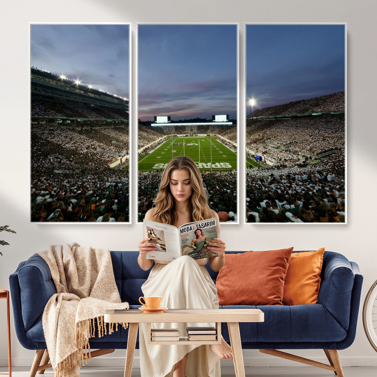 90831-PAN-FL-20X10 - Michigan State Spartans Football Team Print - East Lansing Spartan Stadium Canvas Print
