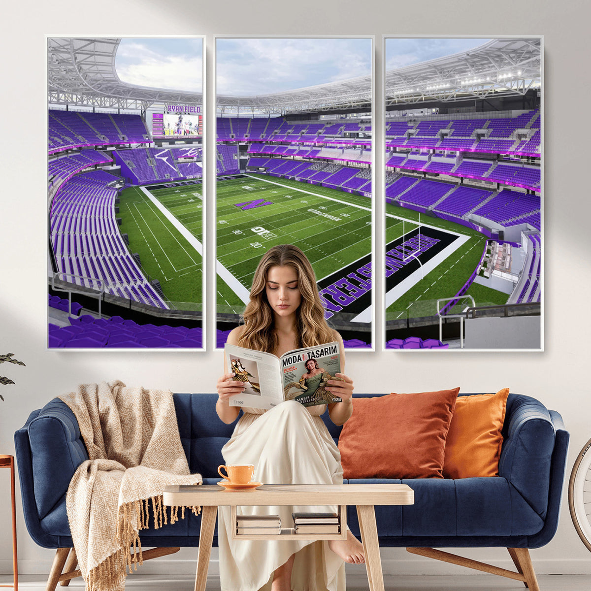 49190-MGV-CV-36X24 - Northwestern University Wildcats Football Team Print - Evanston Ryan Field Wall Art Canvas Print