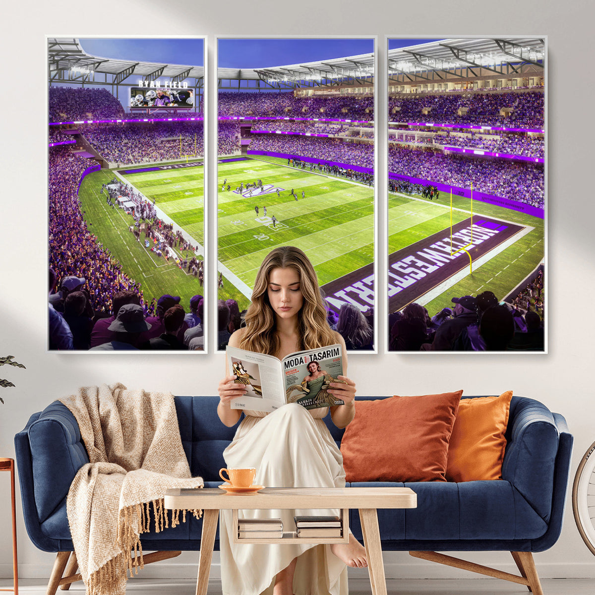 81245-MGV-CV-36X24 - Northwestern University Wildcats Football Team Print - Evanston Ryan Field Wall Art Canvas Print