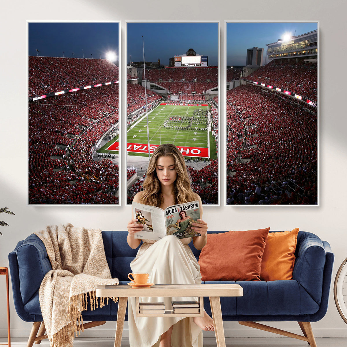 98743-PAN-FL-20X10 - Ohio State University Buckeyes Football Team Print - Columbus Ohio Stadium Wall Art Canvas Print