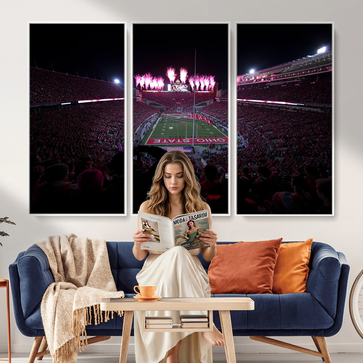 20483-PAN-FL-20X10 - Ohio State University Buckeyes Football Team Print - Columbus Ohio Stadium Wall Art Canvas Print