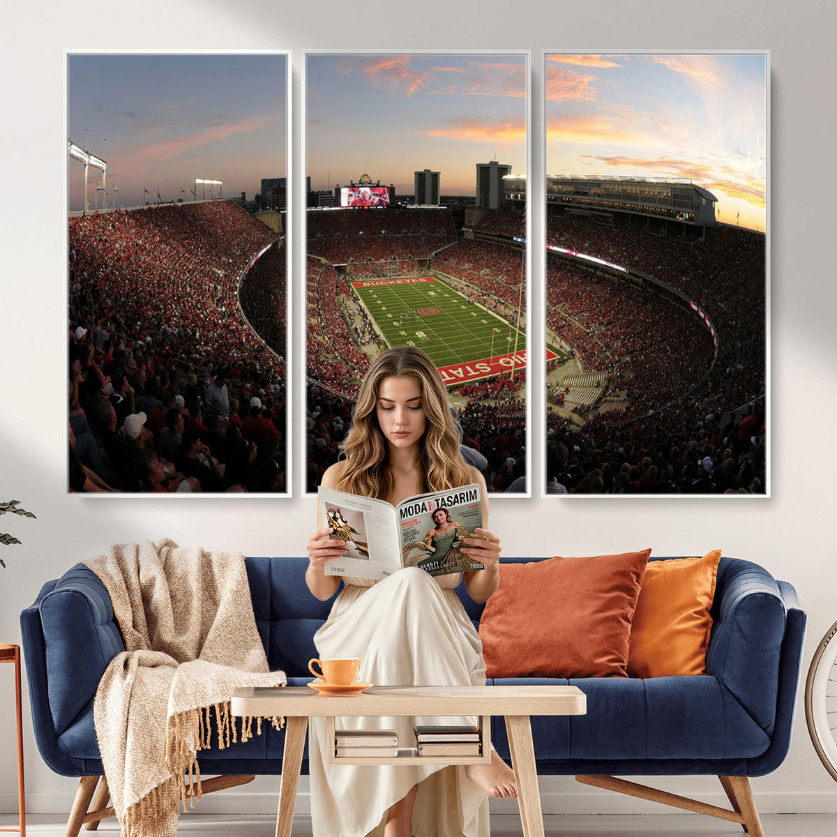 28825-PAN-FL-20X10 - Ohio State University Buckeyes Football Team Print - Columbus Ohio Stadium Wall Art Canvas Print