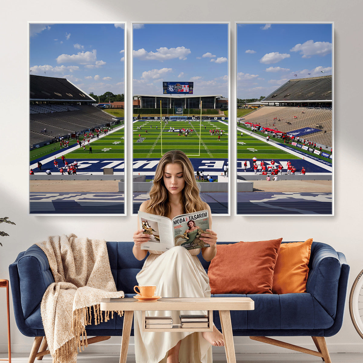 92248-MGV-CV-36X24 - Rice University Owls Football Team Print, Houston Rice Stadium