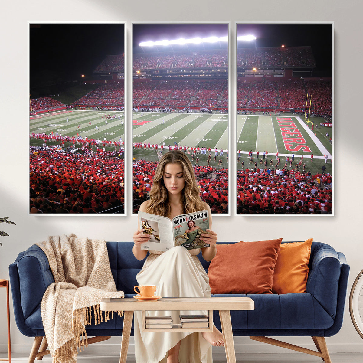 53225-PAN-FL-20X10 - Rutgers University Scarlet Knights Football Team Print - Piscataway SHI Stadium Wall Art Canvas