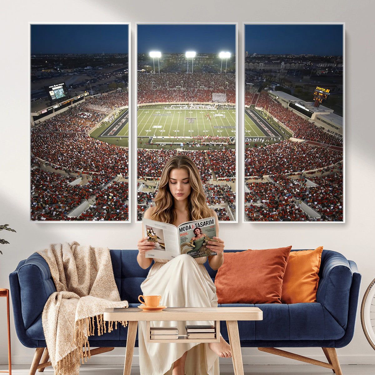 55763-MGV-CV-36X24 - Texas Tech Red Raiders Football Team Print, Lubbock Jones AT&T Stadium, Framed and Ready to Hang