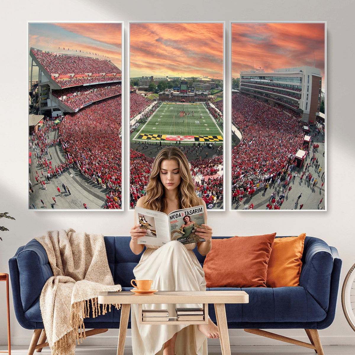 24140-PAN-FL-20X10 - University of Maryland Terrapins Football Team Print - College Park SECU Stadium Wall Art Canvas