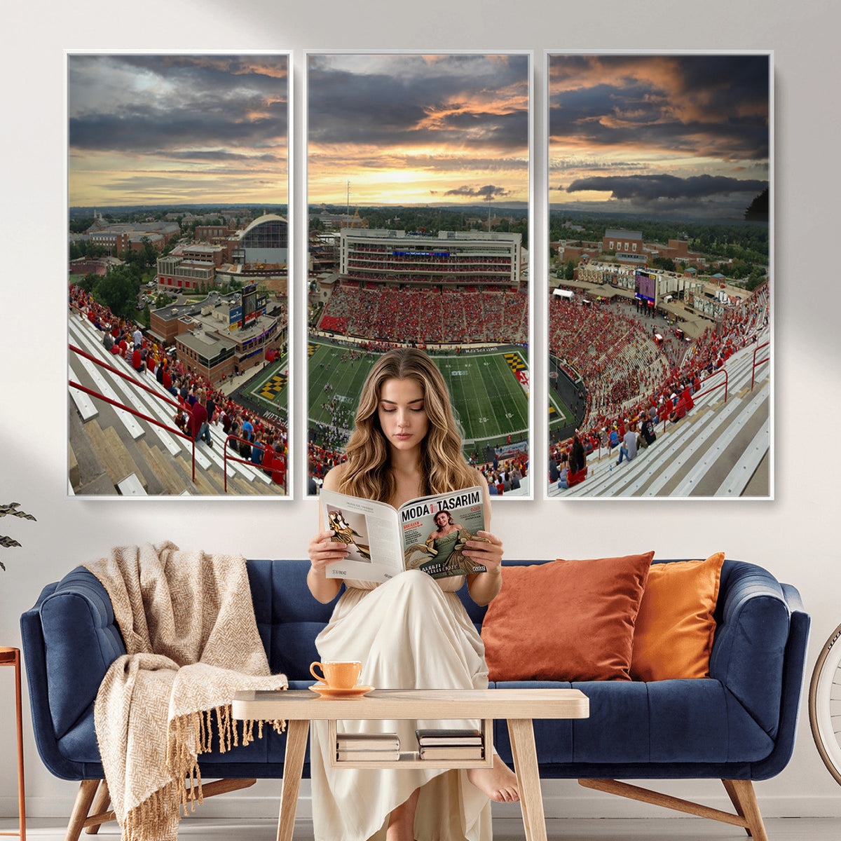 29993-PAN-FL-20X10 - University of Maryland Terrapins Football Team Print - College Park SECU Stadium Wall Art Canvas
