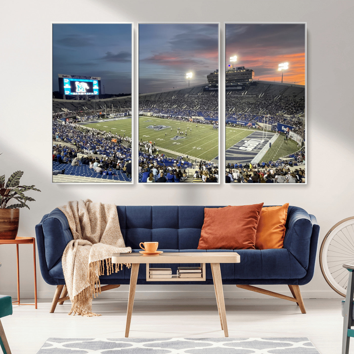 MGV-FC-48X32-3P - Memphis Tigers Football Team Print - Memphis Simmons Bank Liberty Stadium Wall Art Canvas Print