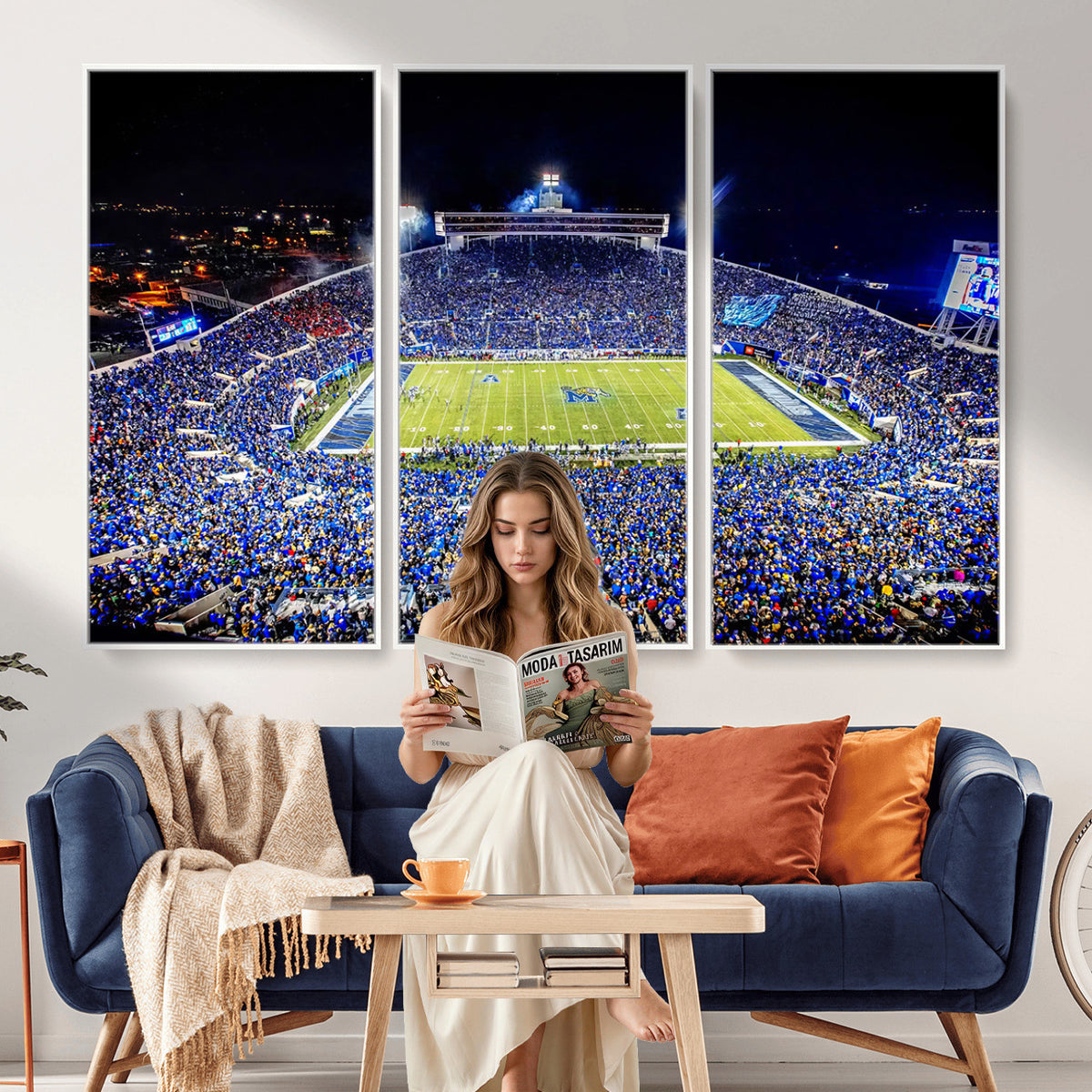 11665-PAN-FL-20X10 - University of Memphis Tigers Football Team Print - Memphis Simmons Bank Liberty Stadium Wall Art