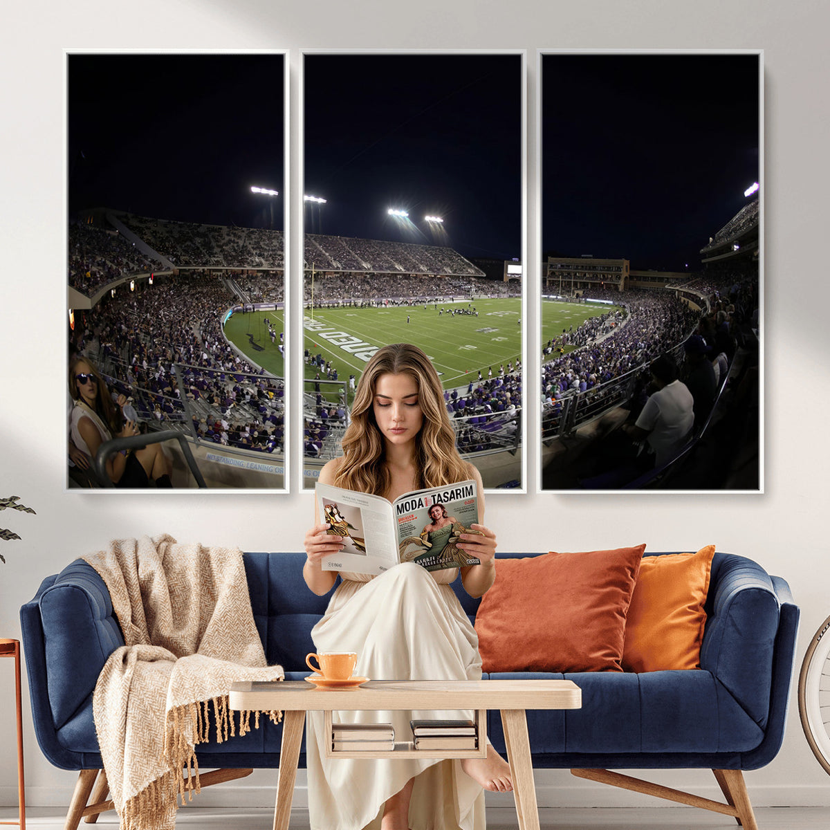 59222-PAN-FL-20X10 - TCU Horned Frogs Football Team Print - Fort Worth Amon G. Carter Stadium Wall Art Canvas Print.