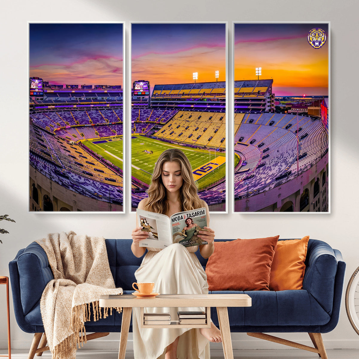 93538-MGV-CV-36X24 - The Louisiana State University Tigers Football Team Print, Framed and Ready to Hang Stadium Print