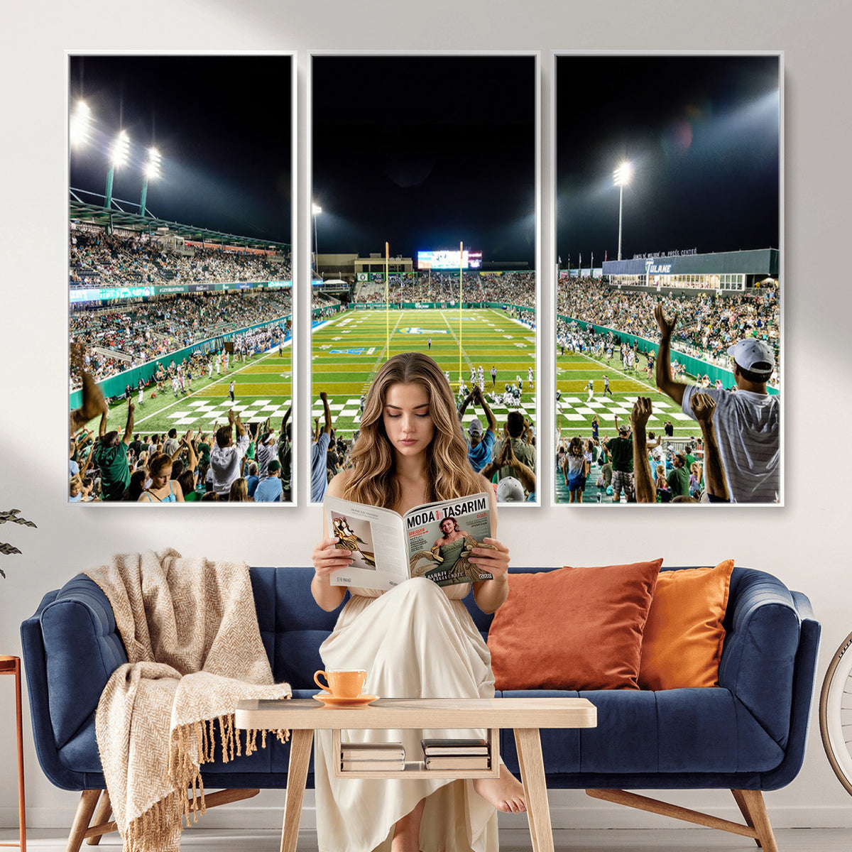 56448-MGV-CV-36X24 - The Tulane University Green Wave Football Team Print, New Orleans Yulman Stadium