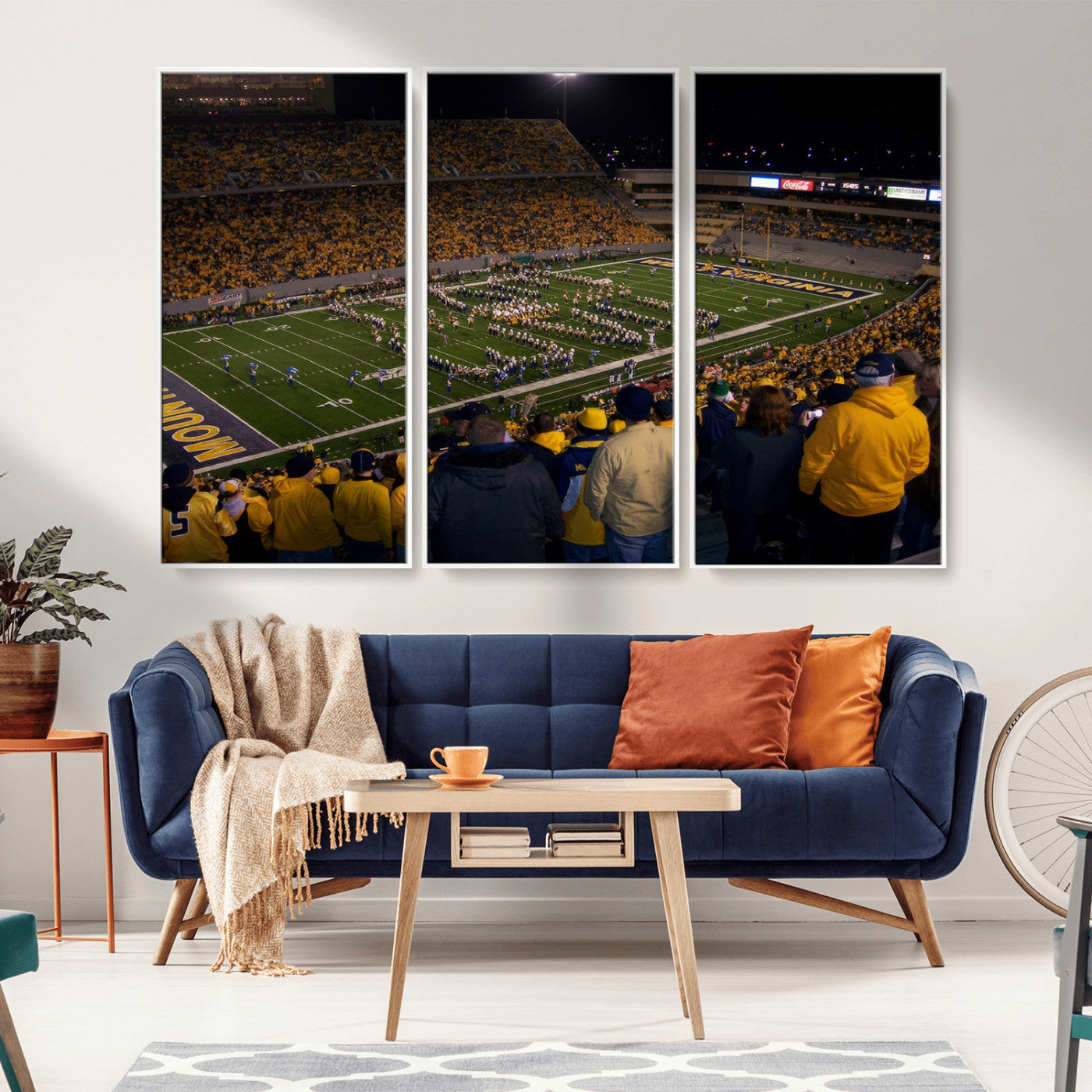 MGV-FC-48X32-3P - West Virginia Uni Mountaineers Football Team Print - Milan Puskar Stadium Canvas Print Wall Art,