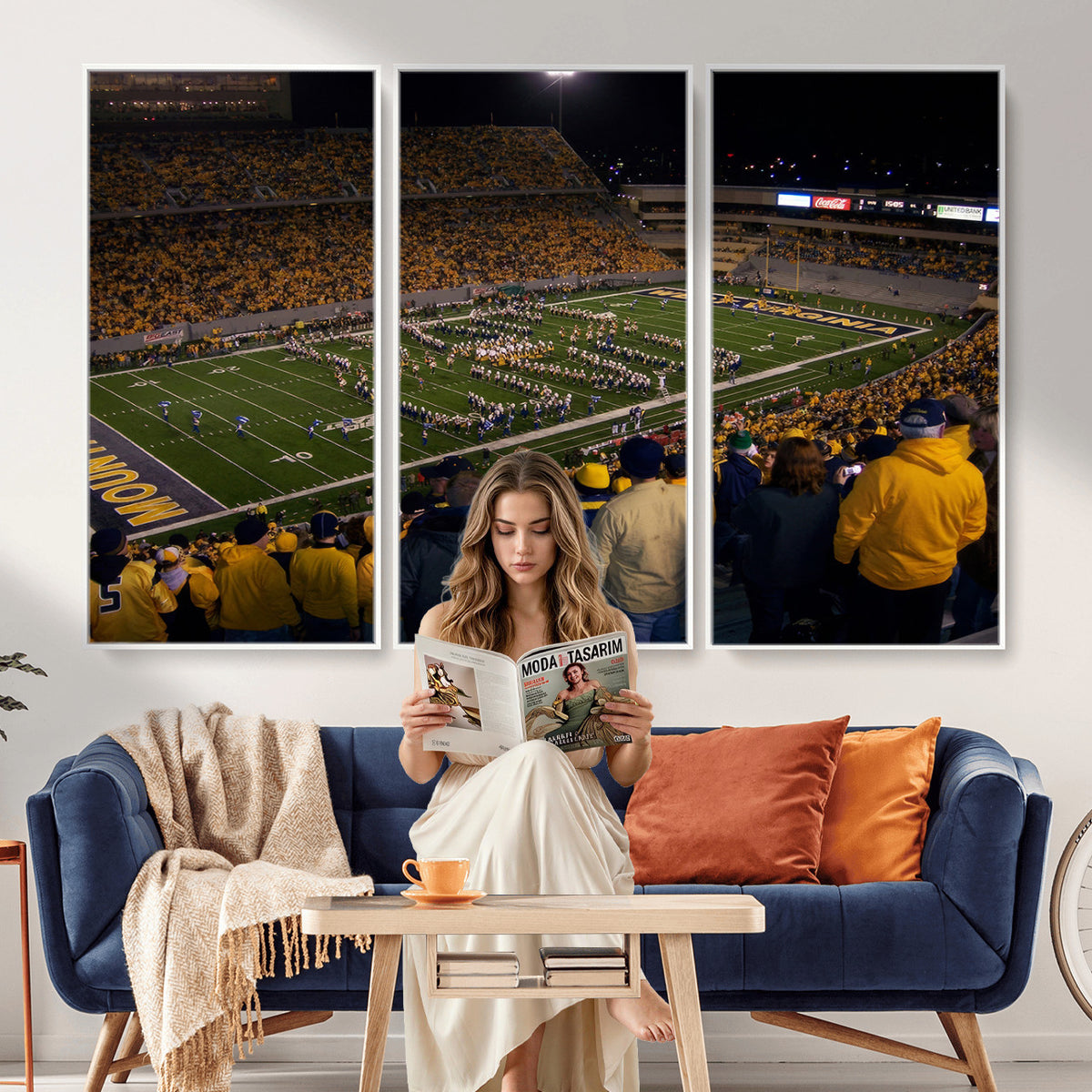 58154-MGV-CV-36X24 - West Virginia University Mountaineers Football Team Print, Milan Puskar Stadium, Morgantown