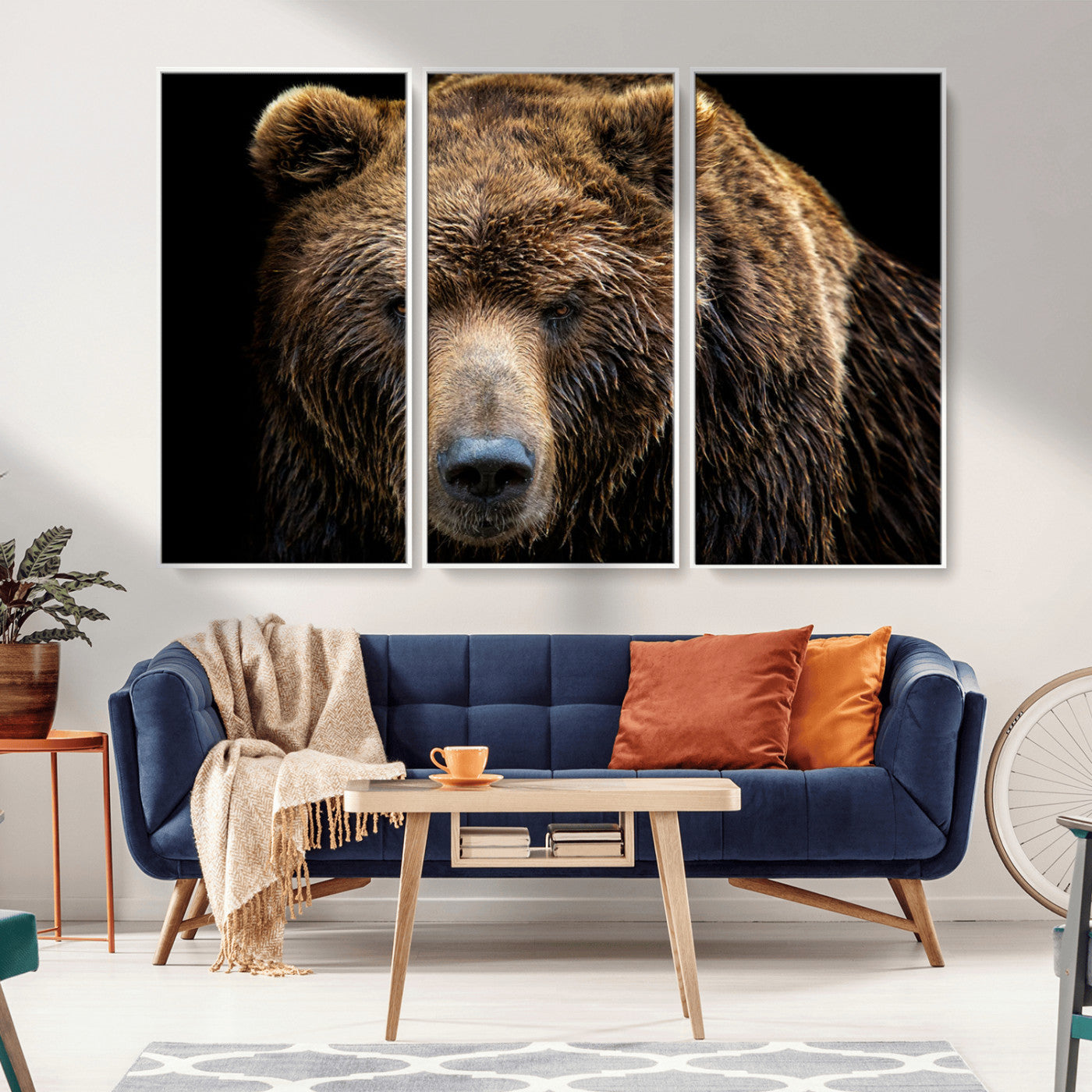 MGV-FC-48X32-3P - Grizzly Brown Bear Canvas Wall Art, Wildlife Animal Canvas Artwork Bear Print, Bear Wall Art Print,