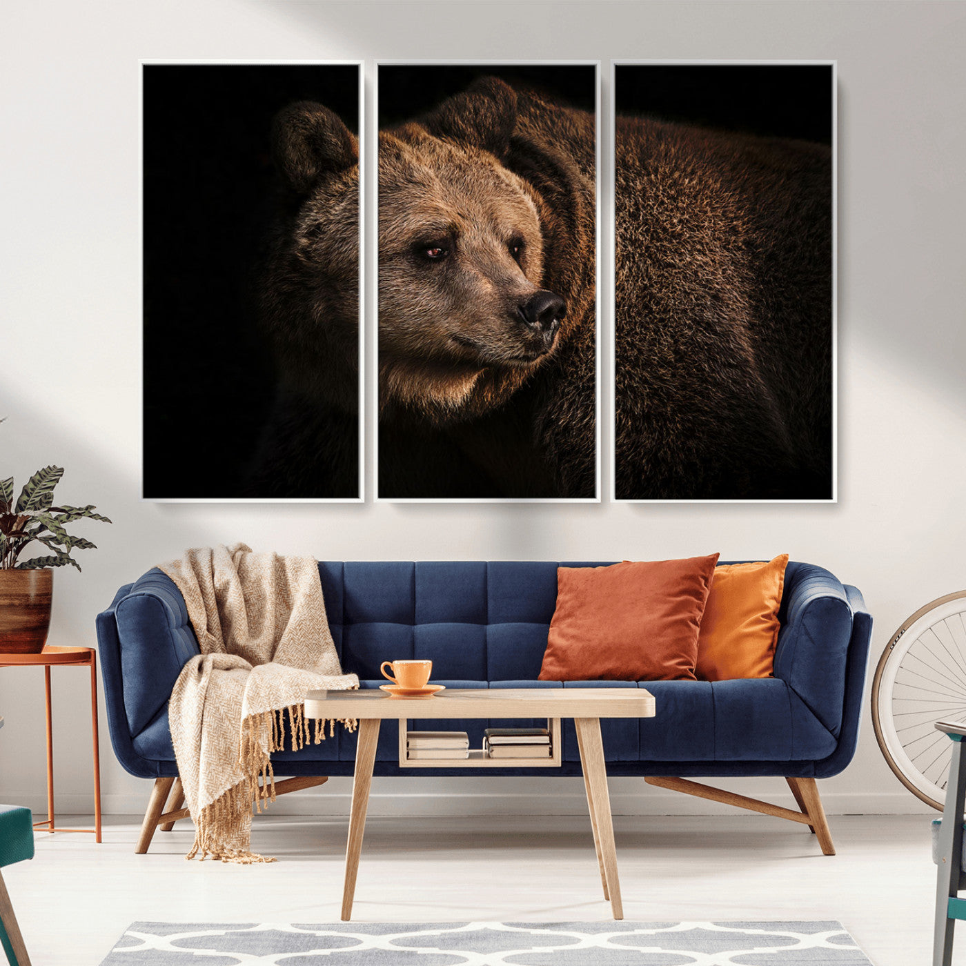 MGV-FC-48X32-3P - Wild Grizzly 399 Bear Canvas Wall Art Print, Bear Animal Canvas Artwork Print, Black Bear Wall Art
