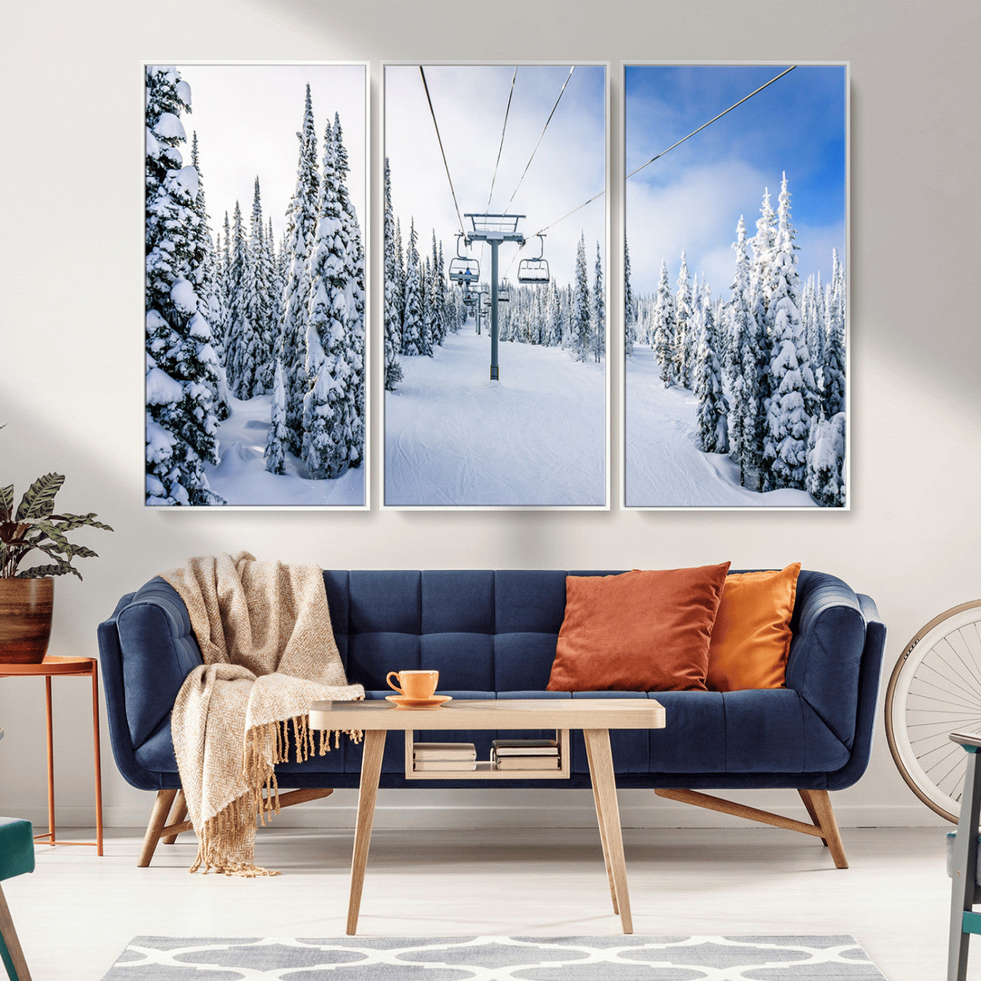MGV-FC-48X32-3P - Winter Ski Lift Wall Art Print - Landscape Wall Art | Snowy Mountain Adventure | Perfect for Cabin