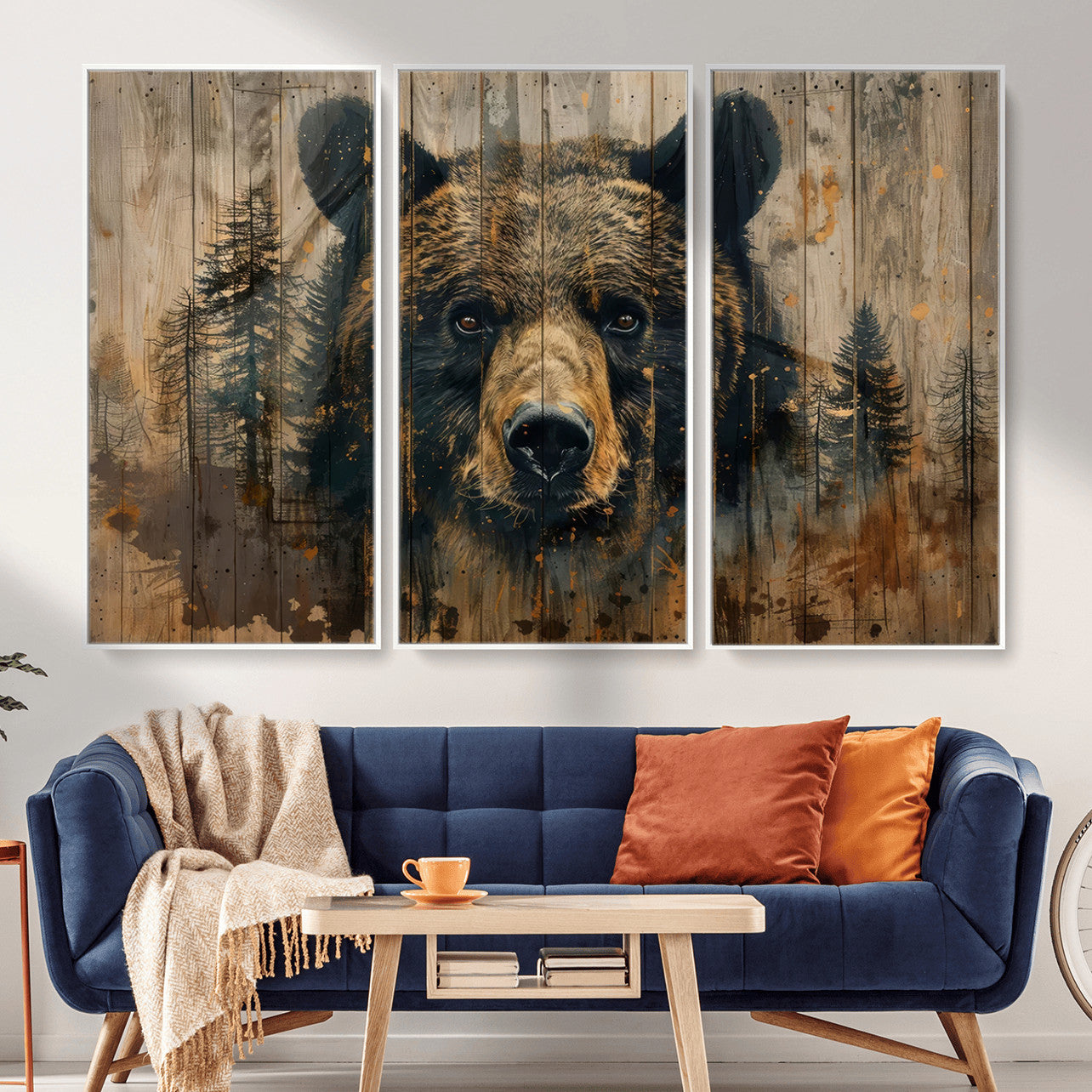 51373-MGV-CV-36X24 - Abstract 399 Bear Wall Art | Rustic Cabin Wall Decor with Forest Design for Farmhouse Wall Decor