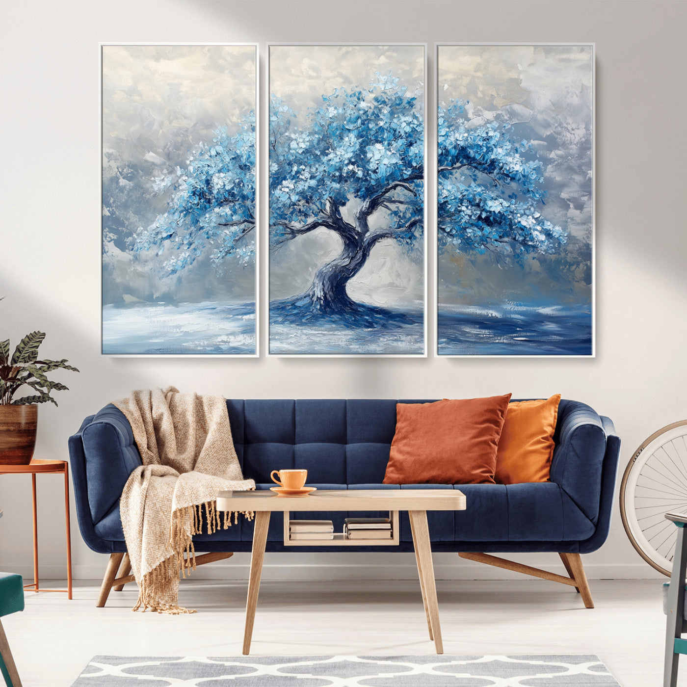 MGV-FC-48X32-3P - Abstract Blue Tree Art Canvas Print, Majestic Tree Wall Art Print for Farmhouse Decor