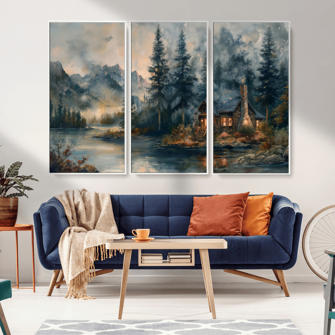 MGV-FC-48X32-3P - Rustic Cabin Woods Wall Art Print | Lake in a Forest Canvas Print | Cabin, Lodge, and Farmhouse