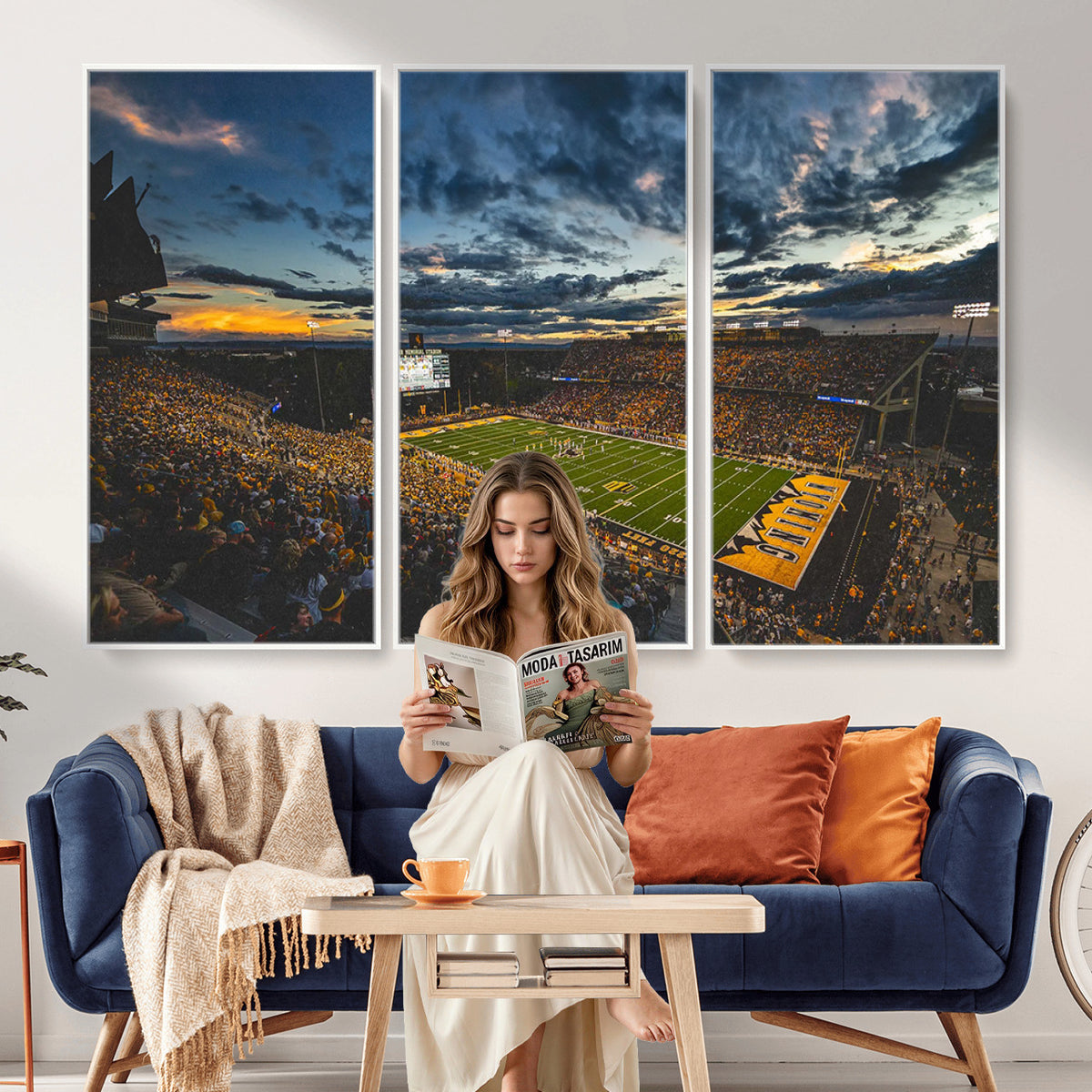 61020-MGV-CV-36X24 - University of Wyoming Cowboys Football Team Print, Laramie, Framed and Ready to Hang