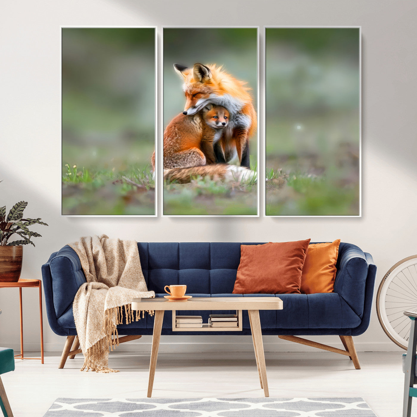 MGV-FC-48X32-3P - Heartwarming Fox and Baby Cub Wall Art | Ready to Hang Canvas Print of Foxes in Nature | Perfect for
